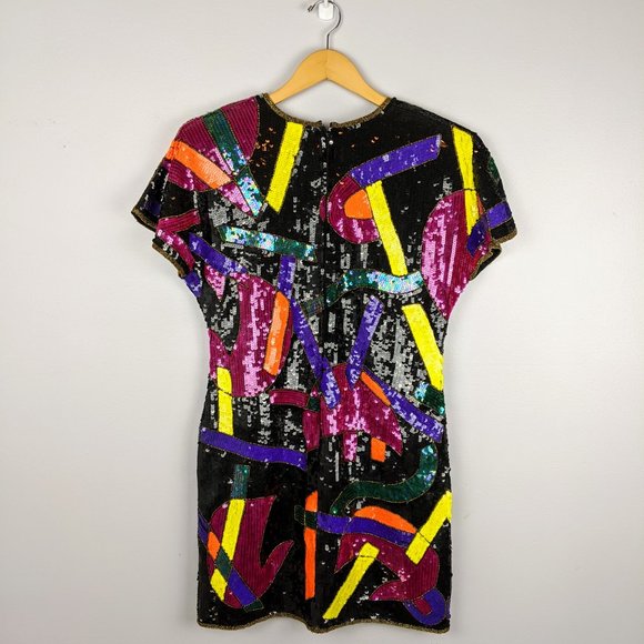 Neiman Marcus Vintage Abstract Sequin Mini Dress - Picture 5 of 8